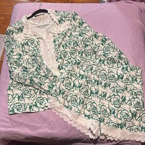 2 piece green floral outfit.